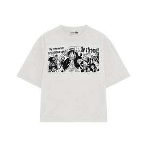 Playera streetwear premium de anime y gaming ExtraLife MX, corte boxy oversized drop shoulder heavyweight en color Deep Black y Off-White, moda urbana mexicana de culto.