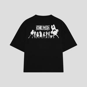 Playera streetwear premium de anime y gaming ExtraLife MX, corte boxy oversized drop shoulder heavyweight en color Deep Black y Off-White, moda urbana mexicana de culto.