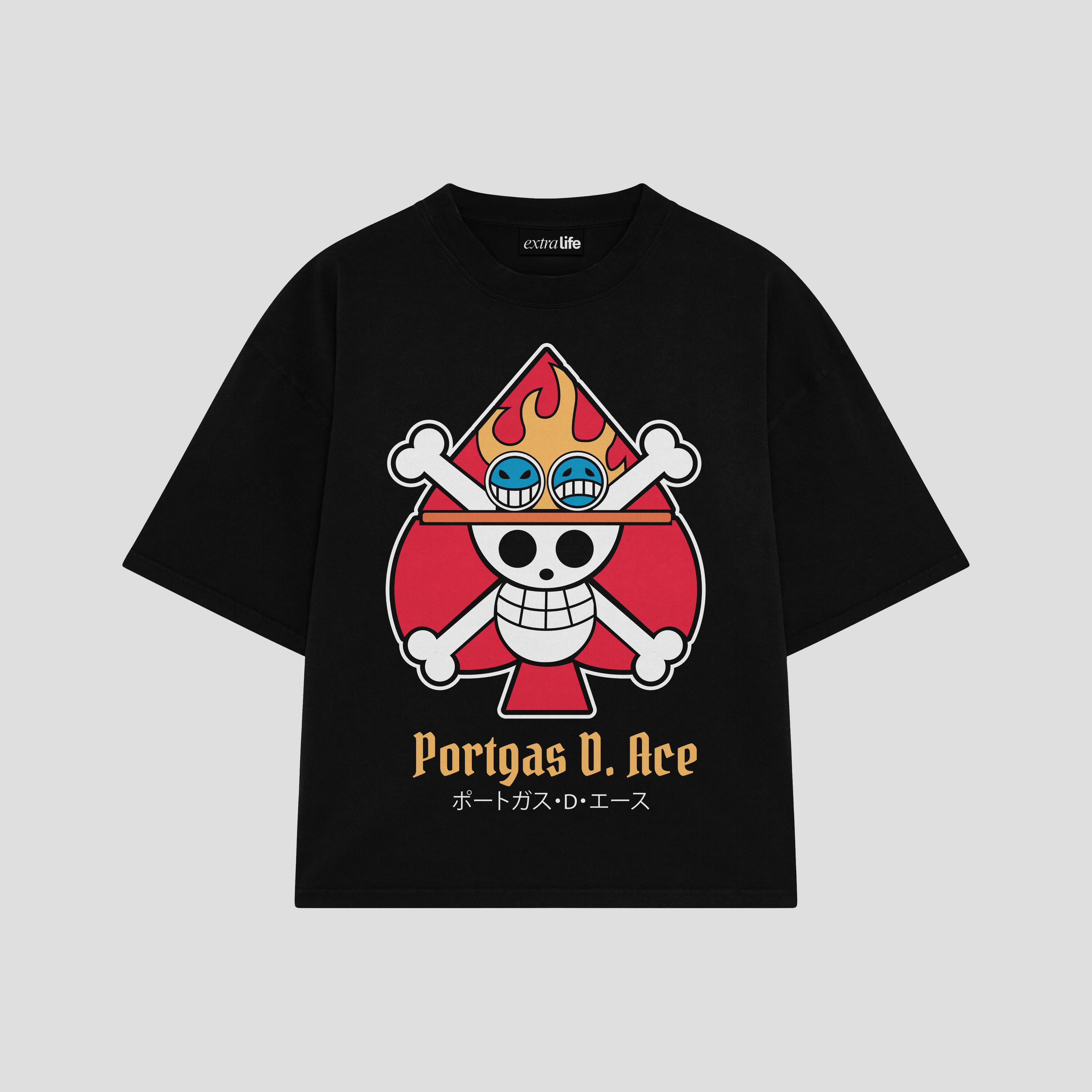 Playera streetwear premium de anime y gaming ExtraLife MX, corte boxy oversized drop shoulder heavyweight en color Deep Black y Off-White, moda urbana mexicana de culto.