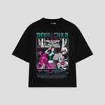 Playera streetwear premium de anime y gaming ExtraLife MX, corte boxy oversized drop shoulder heavyweight en color Deep Black y Off-White, moda urbana mexicana de culto.