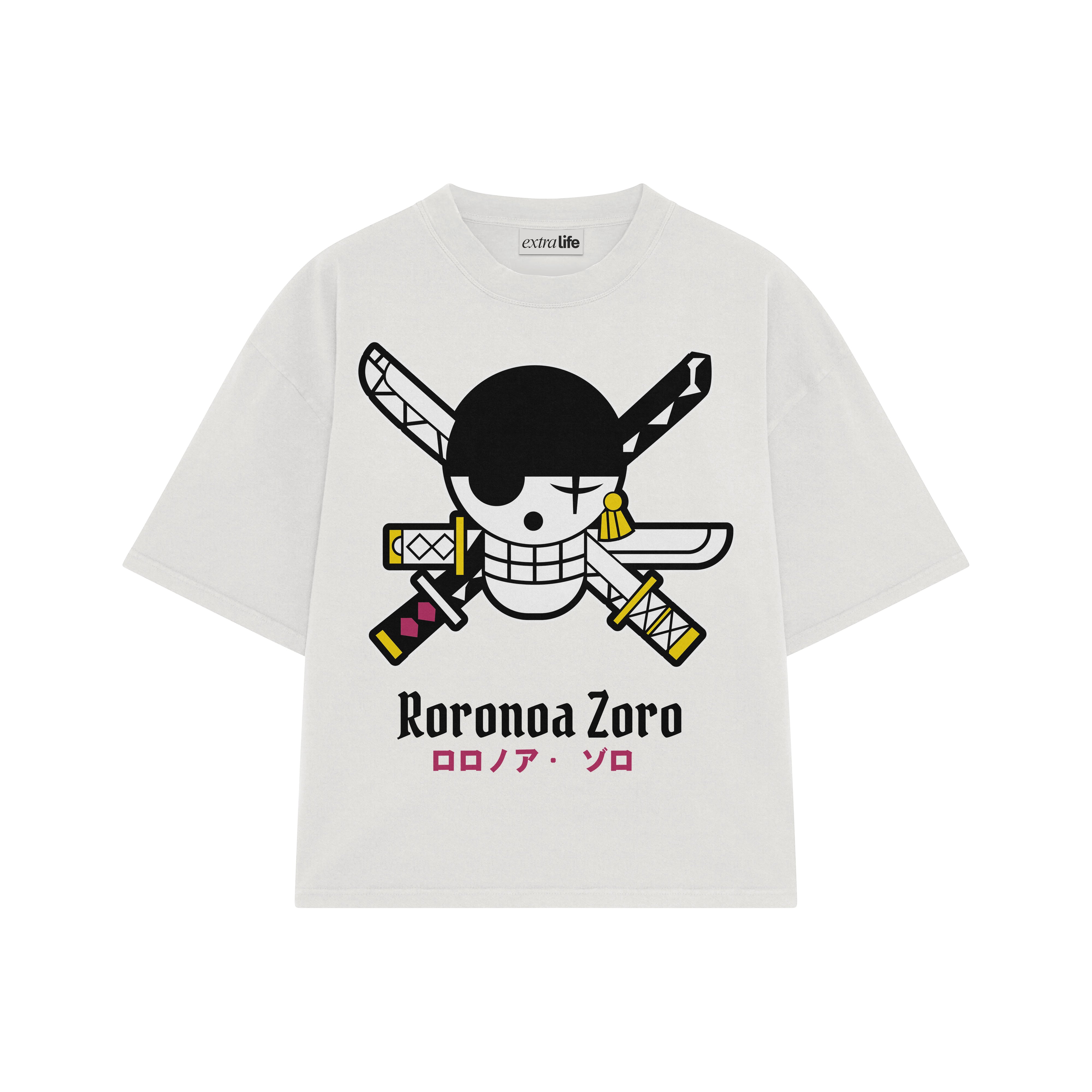 Playera streetwear premium de anime y gaming ExtraLife MX, corte boxy oversized drop shoulder heavyweight en color Deep Black y Off-White, moda urbana mexicana de culto.
