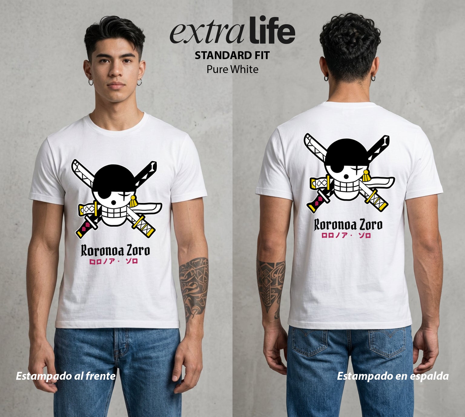 Mar de los Piratas | El Primer Espada con Bandera #03297 - Playera Standard Fit | Pure White - Foto en modelo