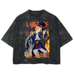 Playera streetwear premium de anime y gaming ExtraLife MX, corte boxy deluxe mineral wash heavyweight en color Acid Wash, moda urbana mexicana de culto.