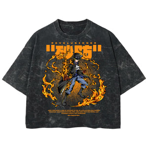 Playera streetwear premium de anime y gaming ExtraLife MX, corte boxy deluxe mineral wash heavyweight en color Acid Wash, moda urbana mexicana de culto.