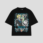 Playera streetwear premium de anime y gaming ExtraLife MX, corte boxy oversized drop shoulder heavyweight en color Deep Black y Off-White, moda urbana mexicana de culto.