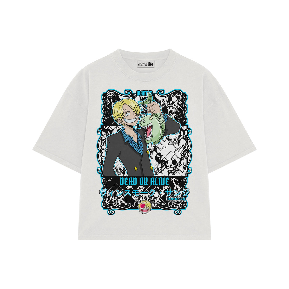 Playera streetwear premium de anime y gaming ExtraLife MX, corte oversized drop shoulder ligero y fresco en color Deep Black y Off-White, moda urbana mexicana de culto.