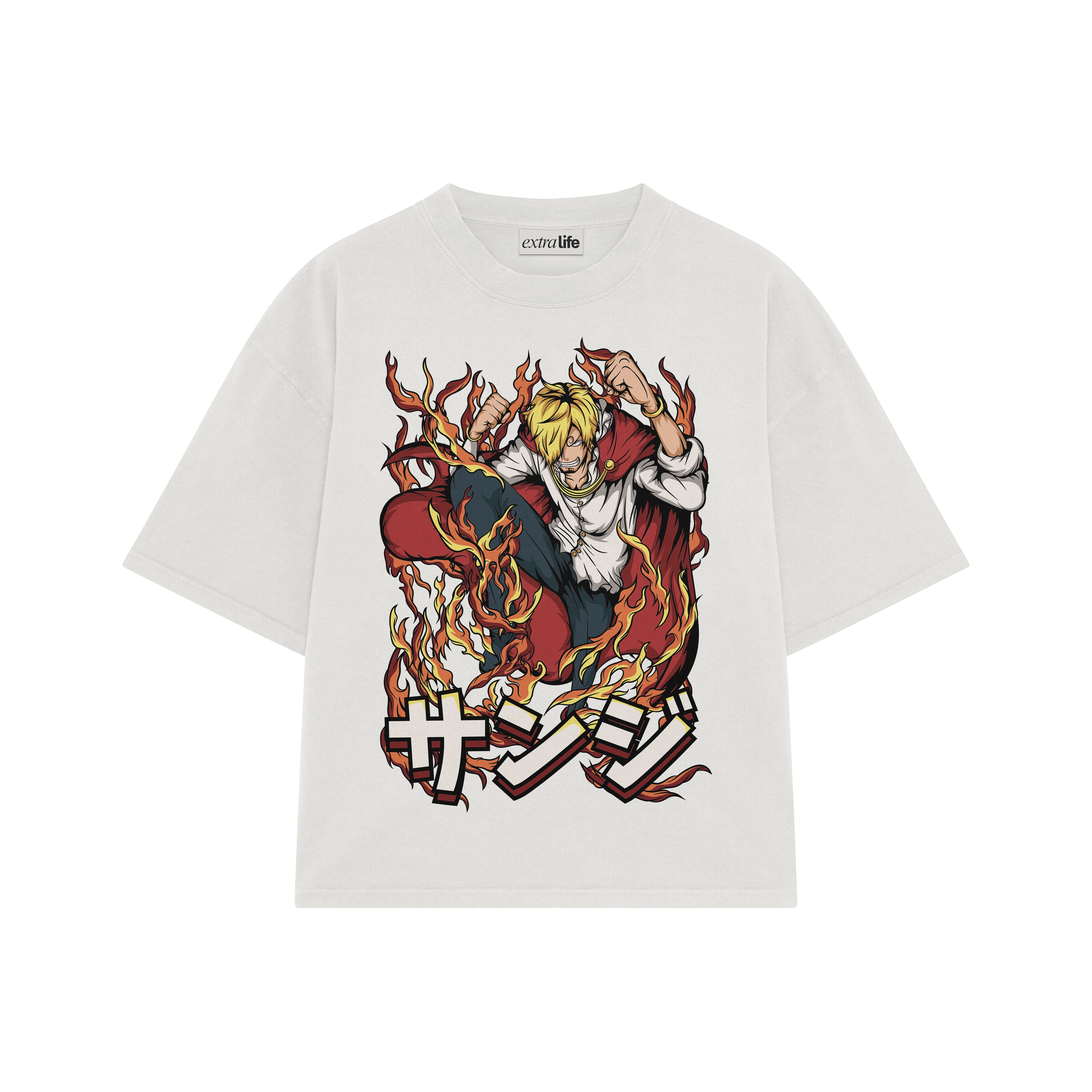 Playera streetwear premium de anime y gaming ExtraLife MX, corte boxy oversized drop shoulder heavyweight en color Deep Black y Off-White, moda urbana mexicana de culto.