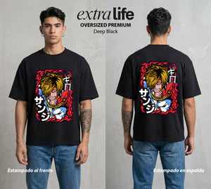Mar de los Piratas | Amor y Combate #03309 - Playera Oversized Premium | Deep Black - Foto en modelo