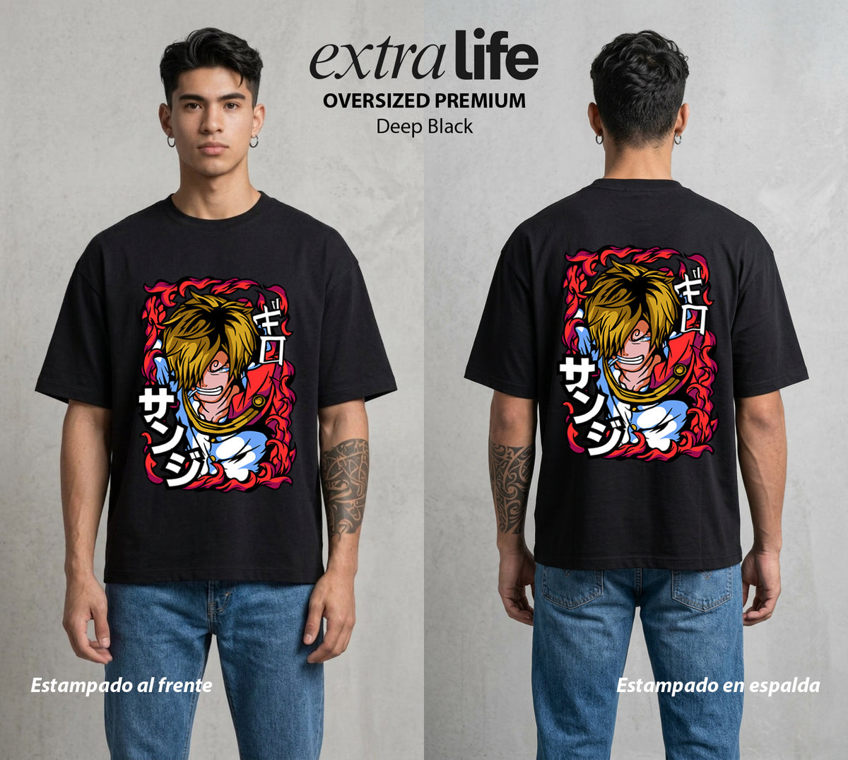 Mar de los Piratas | Amor y Combate #03309 - Playera Oversized Premium | Deep Black - Foto en modelo