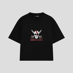 Playera streetwear premium de anime y gaming ExtraLife MX, corte boxy oversized drop shoulder heavyweight en color Deep Black y Off-White, moda urbana mexicana de culto.