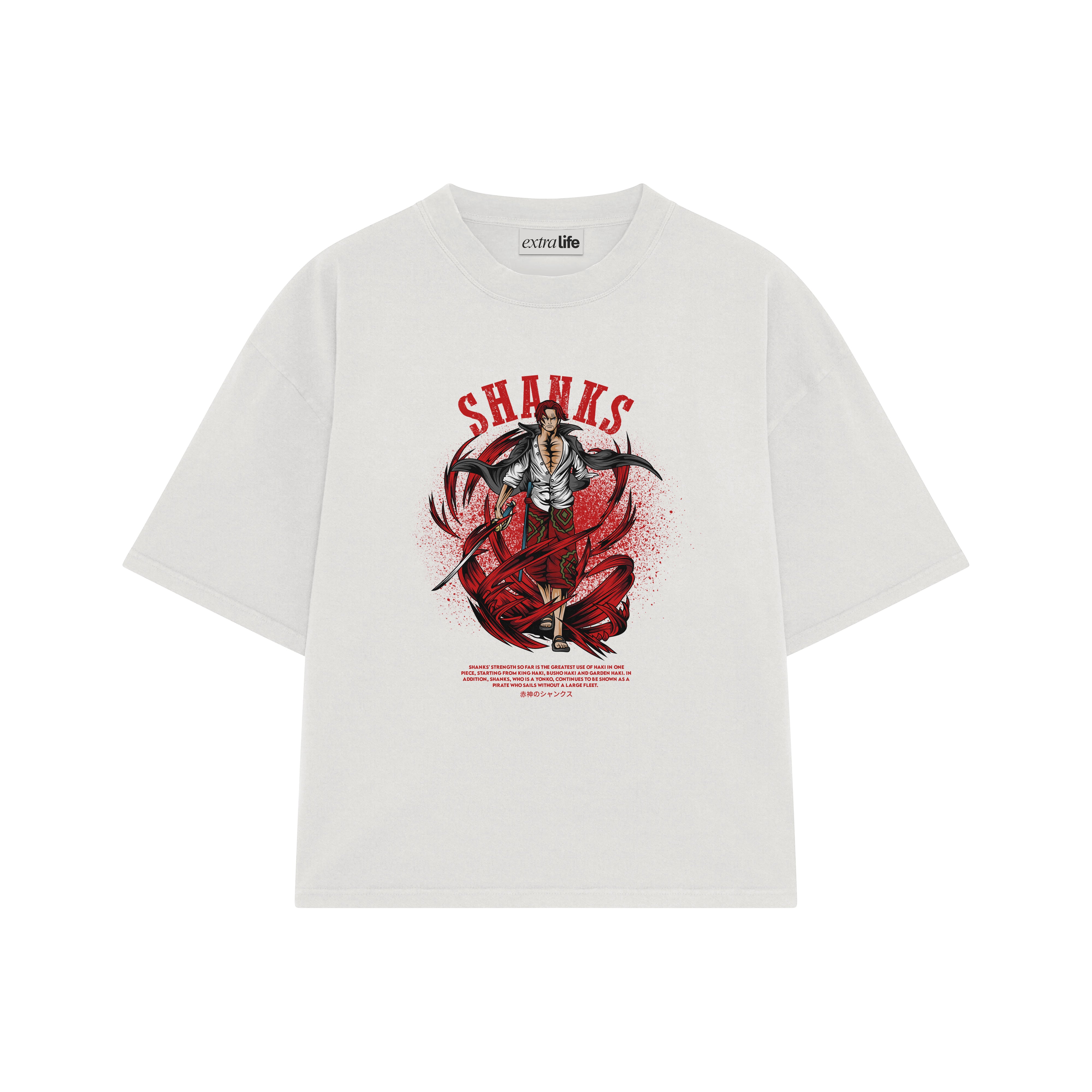 Playera streetwear premium de anime y gaming ExtraLife MX, corte boxy oversized drop shoulder heavyweight en color Deep Black y Off-White, moda urbana mexicana de culto.
