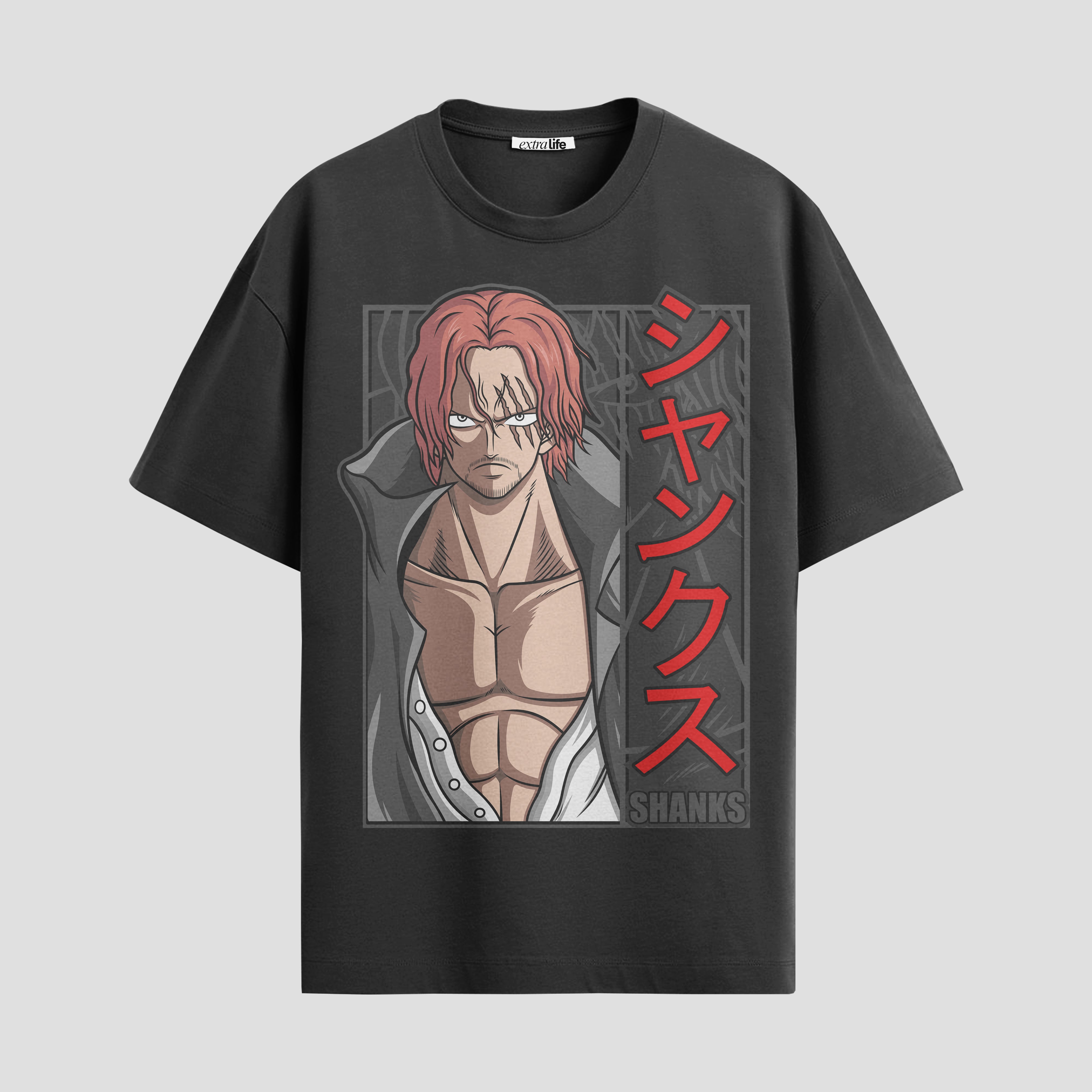 Playera urbana de anime y gaming ExtraLife MX, corte Standard Fit unisex ligero y transpirable en color Deep Black y Pure White, ropa de uso diario para gym y casual.