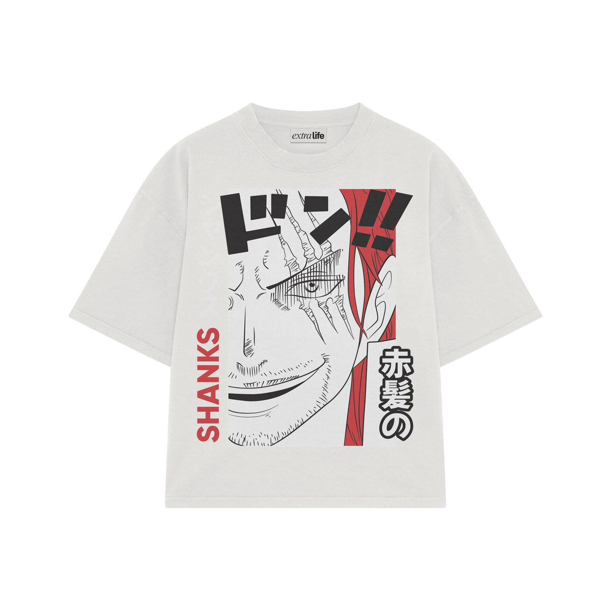 Playera streetwear premium de anime y gaming ExtraLife MX, corte oversized drop shoulder ligero y fresco en color Deep Black y Off-White, moda urbana mexicana de culto.
