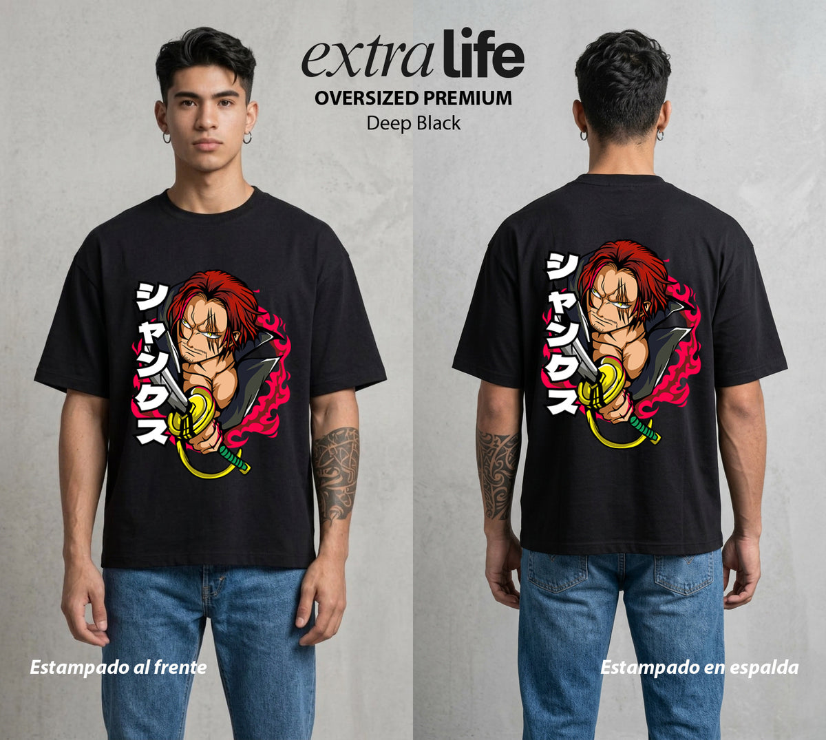 Mar de los Piratas | La Sonrisa del Pirata #03315 - Playera Oversized Premium | Deep Black - Foto en modelo