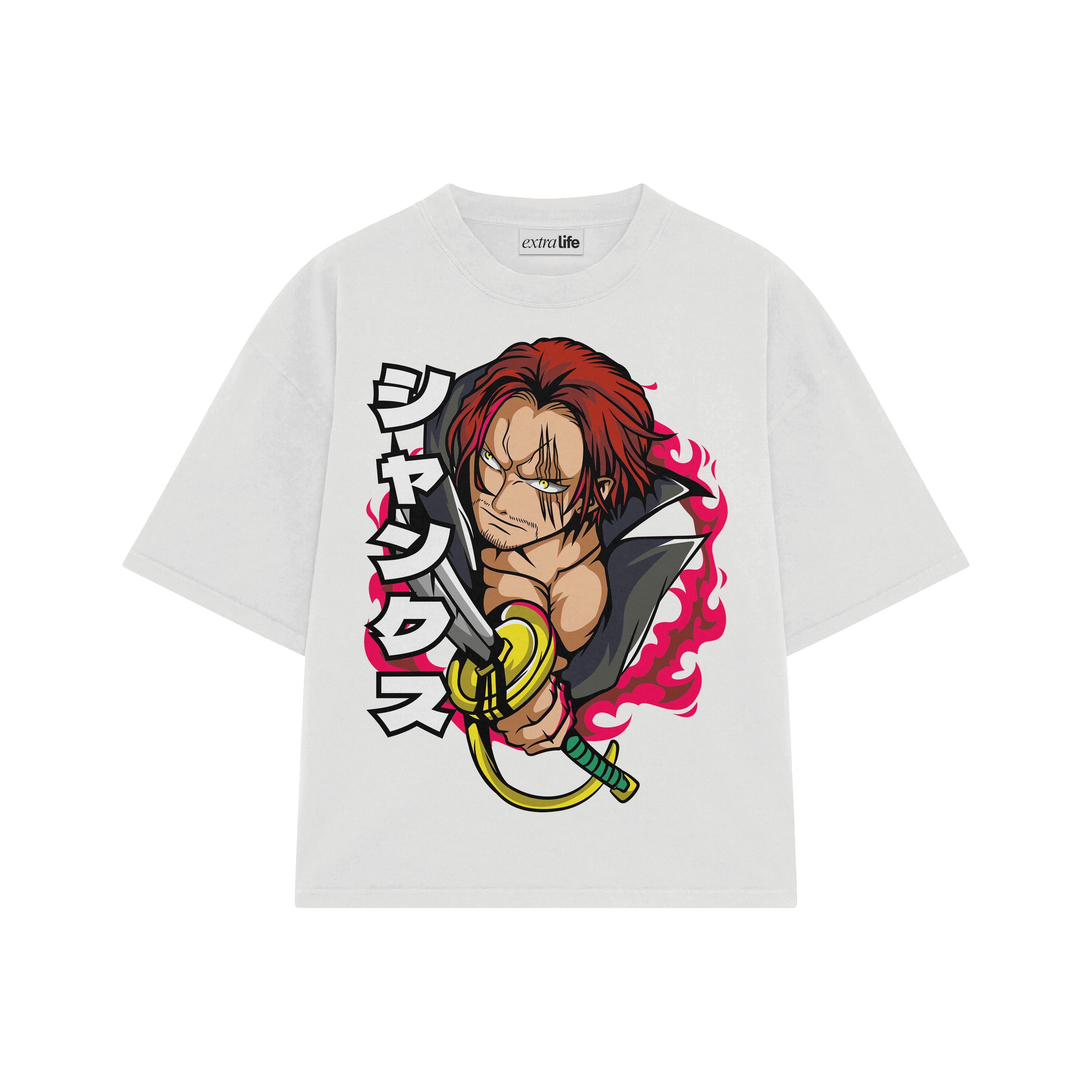 Playera streetwear premium de anime y gaming ExtraLife MX, corte boxy oversized drop shoulder heavyweight en color Deep Black y Off-White, moda urbana mexicana de culto.