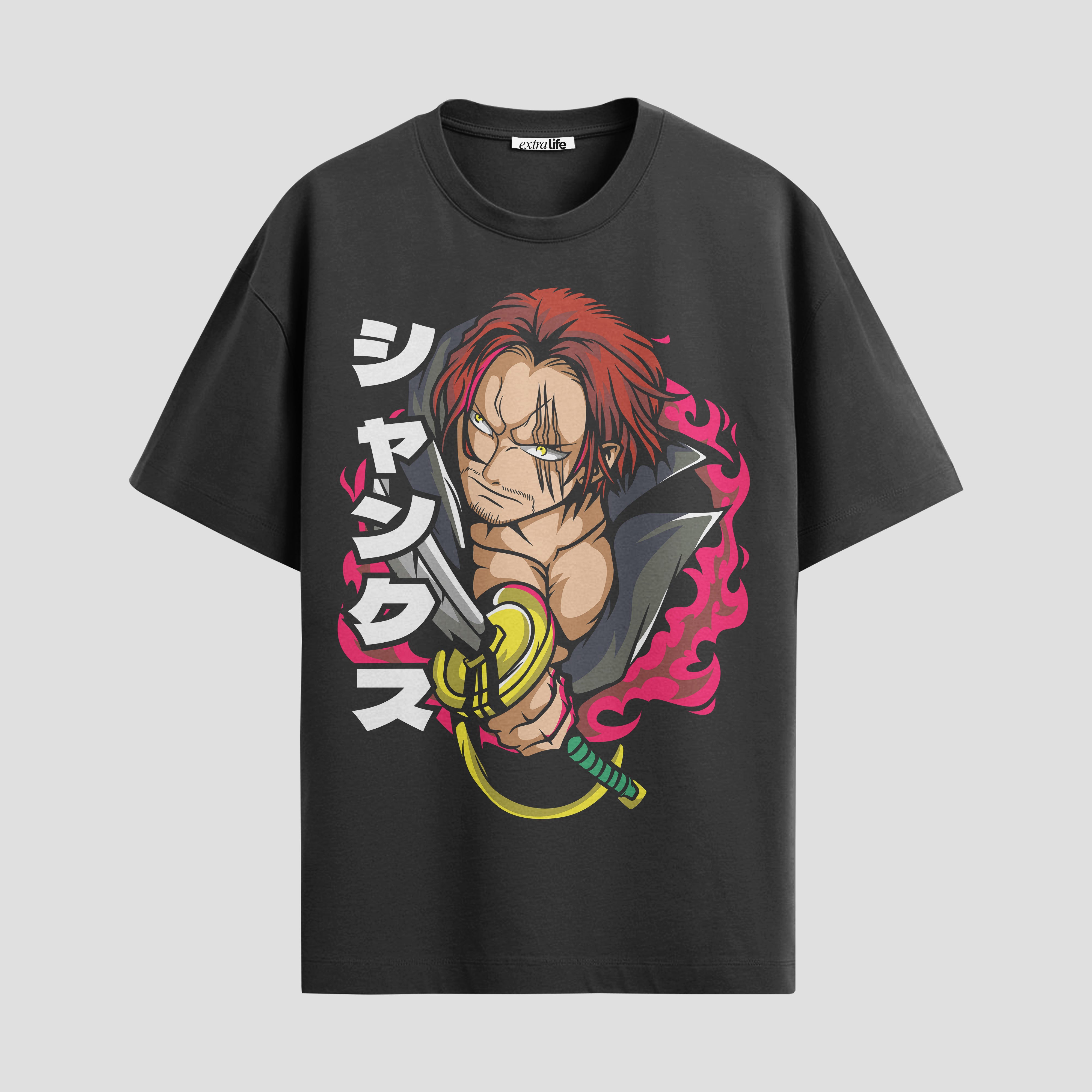 Playera urbana de anime y gaming ExtraLife MX, corte Standard Fit unisex ligero y transpirable en color Deep Black y Pure White, ropa de uso diario para gym y casual.