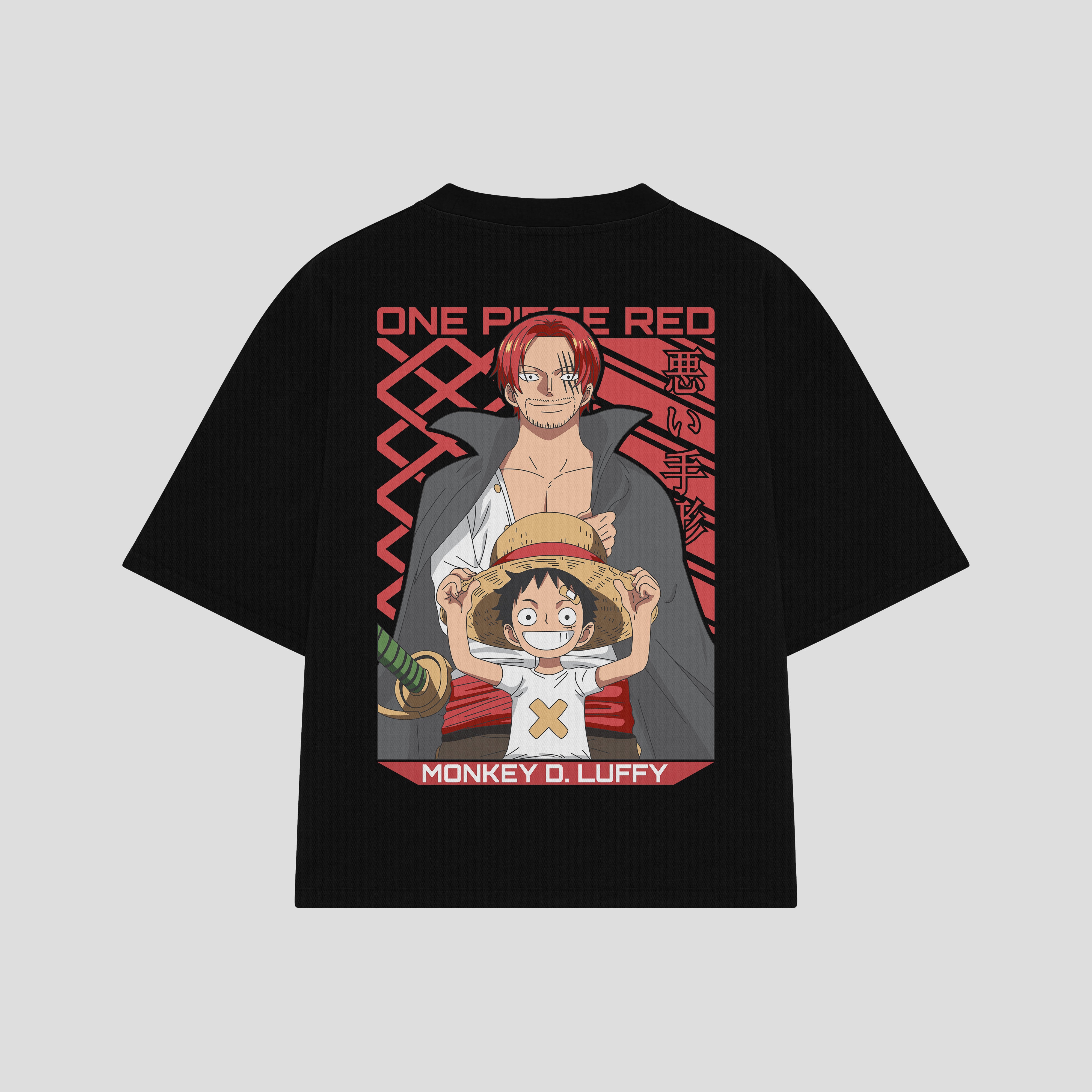 Playera streetwear premium de anime y gaming ExtraLife MX, corte boxy oversized drop shoulder heavyweight en color Deep Black y Off-White, moda urbana mexicana de culto.