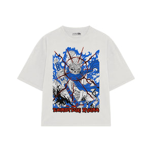 Playera streetwear premium de anime y gaming ExtraLife MX, corte oversized drop shoulder ligero y fresco en color Deep Black y Off-White, moda urbana mexicana de culto.