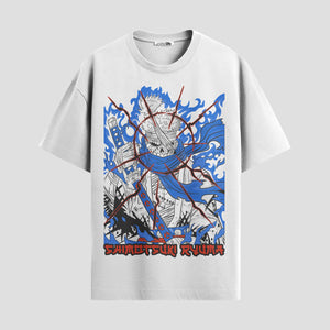 Playera urbana de anime y gaming ExtraLife MX, corte Standard Fit unisex ligero y transpirable en color Deep Black y Pure White, ropa de uso diario para gym y casual.