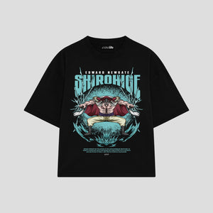 Playera streetwear premium de anime y gaming ExtraLife MX, corte boxy oversized drop shoulder heavyweight en color Deep Black y Off-White, moda urbana mexicana de culto.