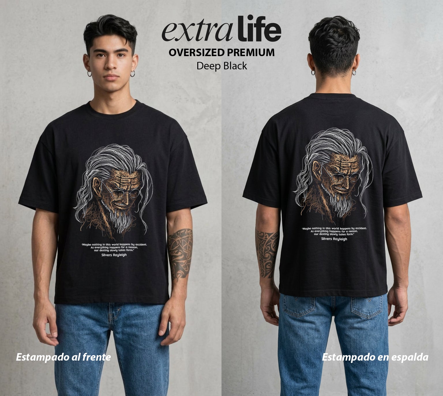 Mar de los Piratas | El Rey Oscuro #03323 - Playera Oversized Premium | Deep Black - Foto en modelo