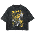 Playera streetwear premium de anime y gaming ExtraLife MX, corte boxy deluxe mineral wash heavyweight en color Acid Wash, moda urbana mexicana de culto.