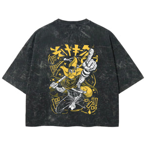 Playera streetwear premium de anime y gaming ExtraLife MX, corte boxy deluxe mineral wash heavyweight en color Acid Wash, moda urbana mexicana de culto.