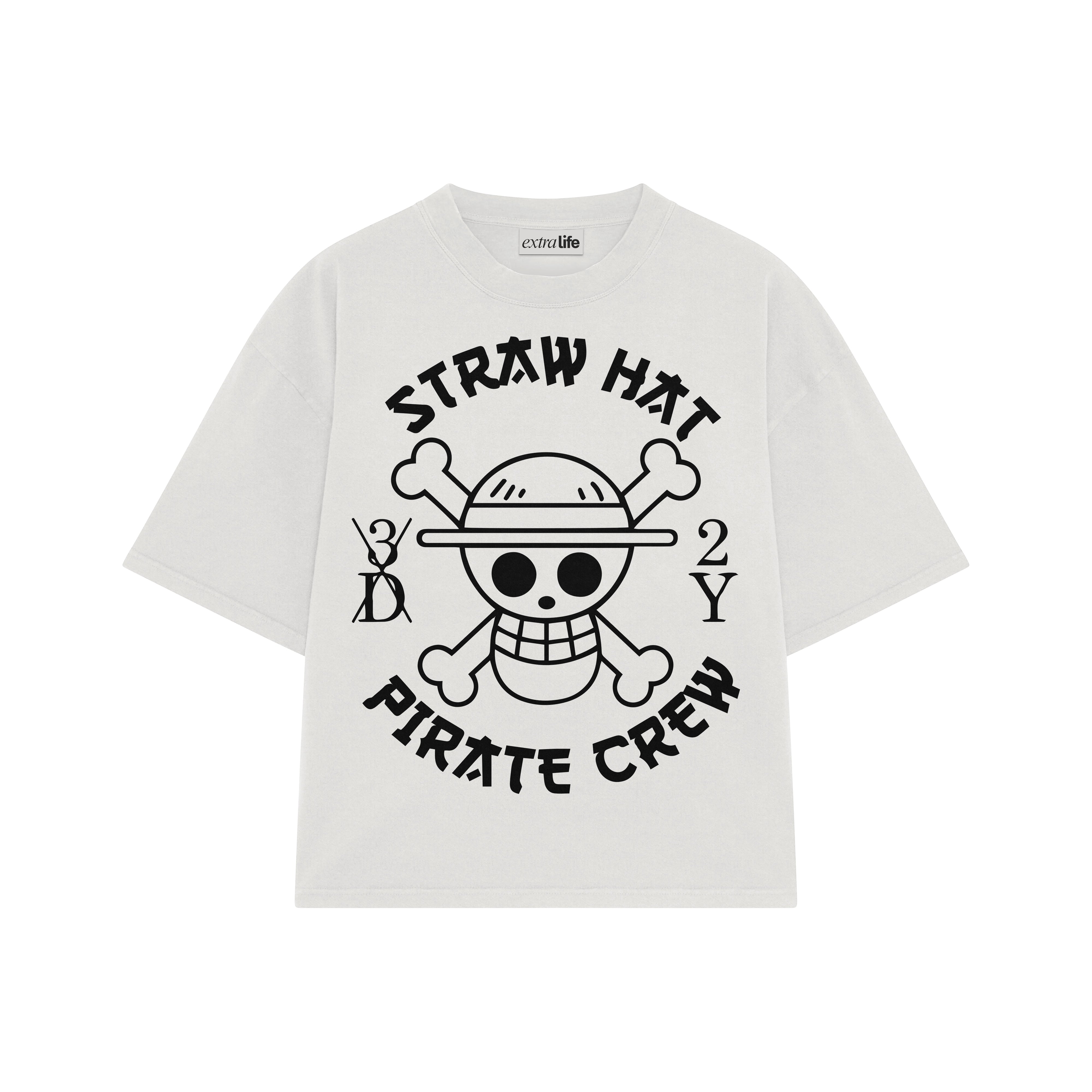 Playera streetwear premium de anime y gaming ExtraLife MX, corte boxy oversized drop shoulder heavyweight en color Deep Black y Off-White, moda urbana mexicana de culto.
