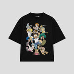 Playera streetwear premium de anime y gaming ExtraLife MX, corte boxy oversized drop shoulder heavyweight en color Deep Black y Off-White, moda urbana mexicana de culto.