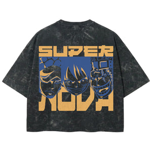 Playera streetwear premium de anime y gaming ExtraLife MX, corte boxy deluxe mineral wash heavyweight en color Acid Wash, moda urbana mexicana de culto.