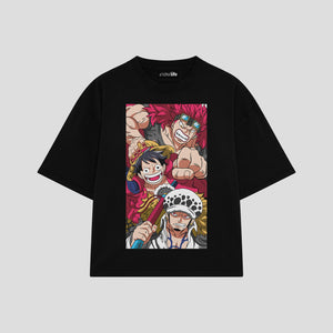 Playera streetwear premium de anime y gaming ExtraLife MX, corte boxy oversized drop shoulder heavyweight en color Deep Black y Off-White, moda urbana mexicana de culto.