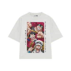 Playera streetwear premium de anime y gaming ExtraLife MX, corte boxy oversized drop shoulder heavyweight en color Deep Black y Off-White, moda urbana mexicana de culto.