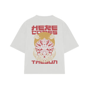 Playera streetwear premium de anime y gaming ExtraLife MX, corte boxy oversized drop shoulder heavyweight en color Deep Black y Off-White, moda urbana mexicana de culto.