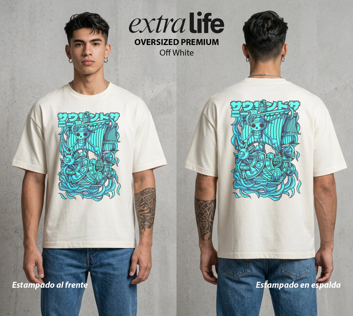 Mar de los Piratas | El Navio Solar #03334 - Playera Oversized Premium | Off White - Foto en modelo