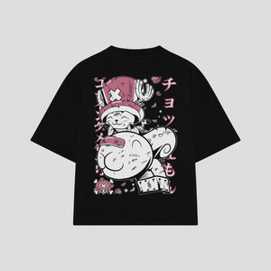 Playera streetwear premium de anime y gaming ExtraLife MX, corte boxy oversized drop shoulder heavyweight en color Deep Black y Off-White, moda urbana mexicana de culto.