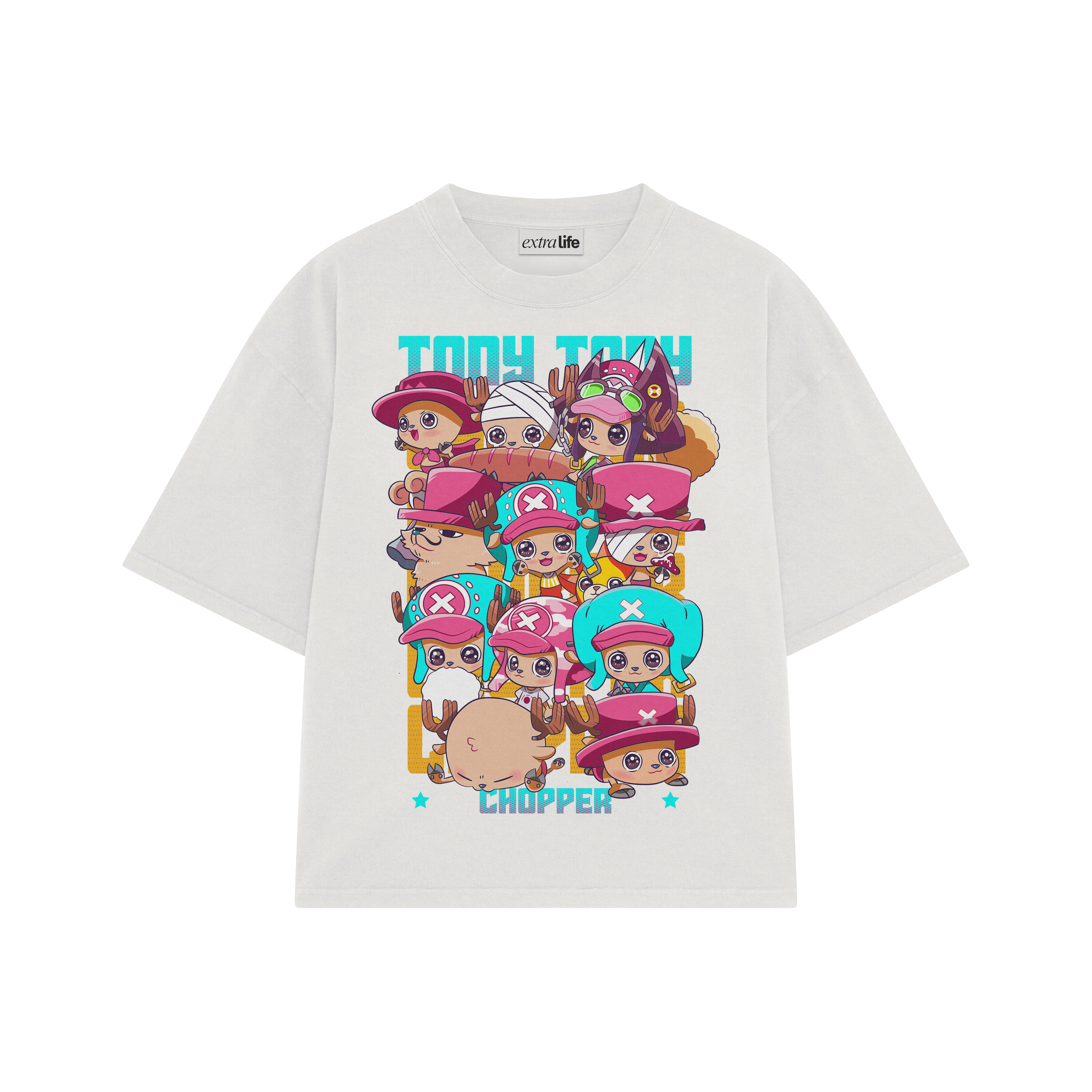 Playera streetwear premium de anime y gaming ExtraLife MX, corte boxy oversized drop shoulder heavyweight en color Deep Black y Off-White, moda urbana mexicana de culto.