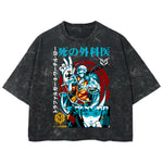 Playera streetwear premium de anime y gaming ExtraLife MX, corte boxy deluxe mineral wash heavyweight en color Acid Wash, moda urbana mexicana de culto.