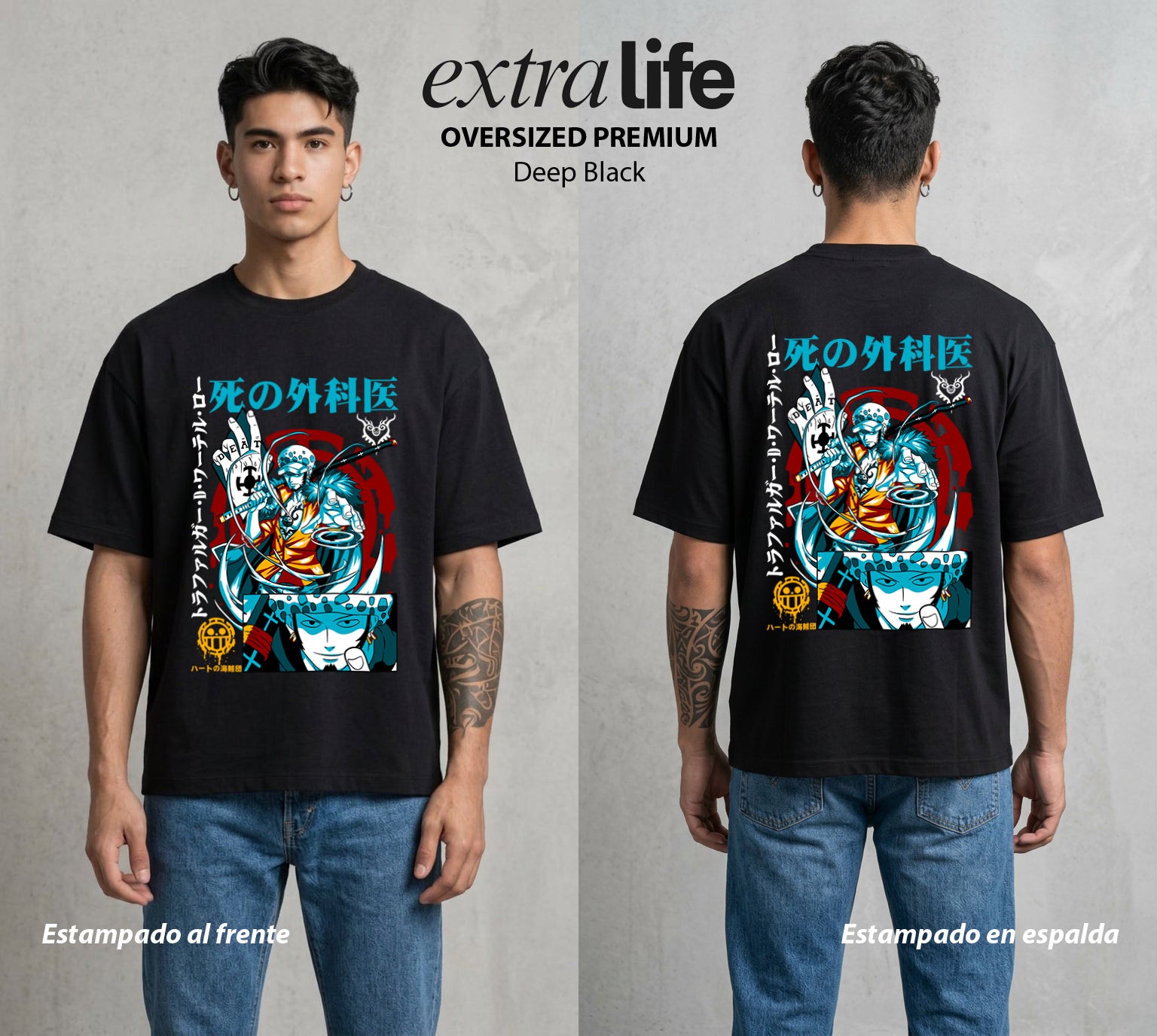 Mar de los Piratas | La Tripulacion del Cirujano #03343 - Playera Oversized Premium | Deep Black - Foto en modelo