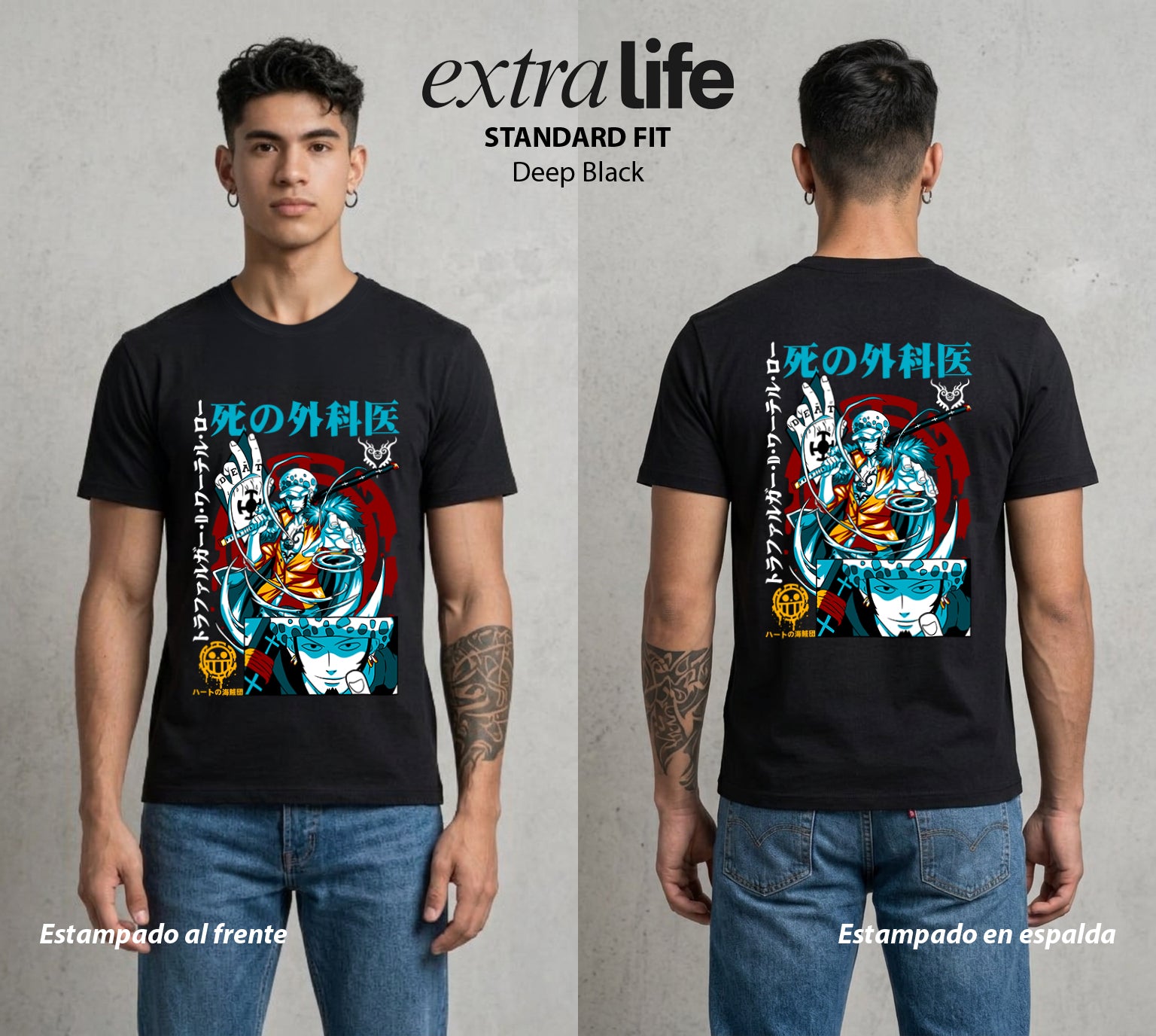 Mar de los Piratas | La Tripulacion del Cirujano #03343 - Playera Standard Fit | Deep Black - Foto en modelo
