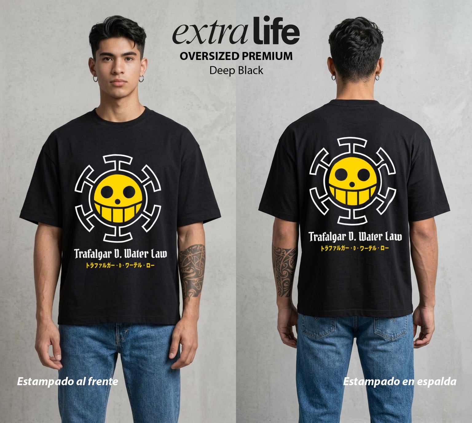 Mar de los Piratas | El Cirujano del Espacio con Bandera #03346 - Playera Oversized Premium | Deep Black - Foto en modelo