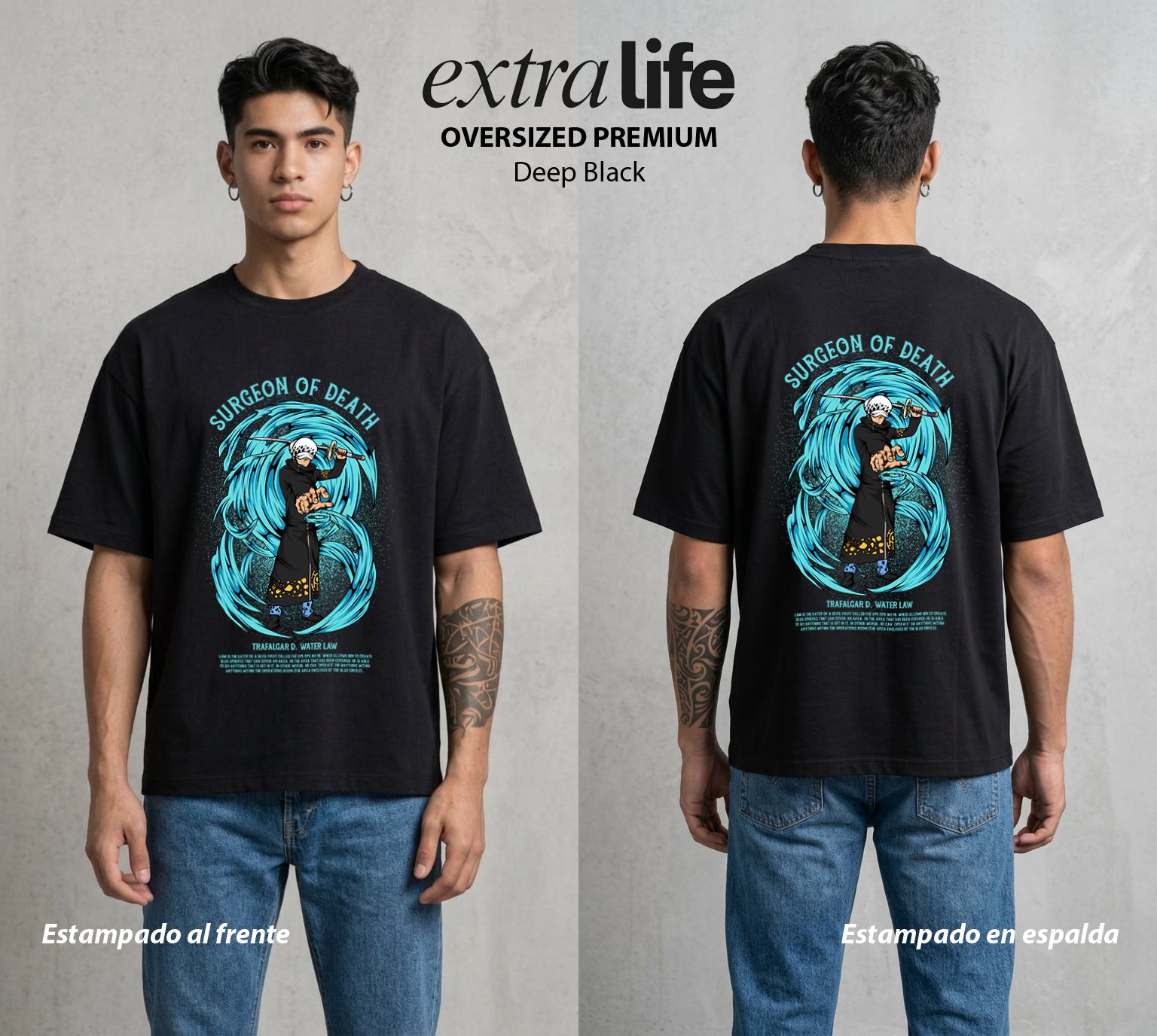 Mar de los Piratas | El Cirujano del Espacio #03348 - Playera Oversized Premium | Deep Black - Foto en modelo