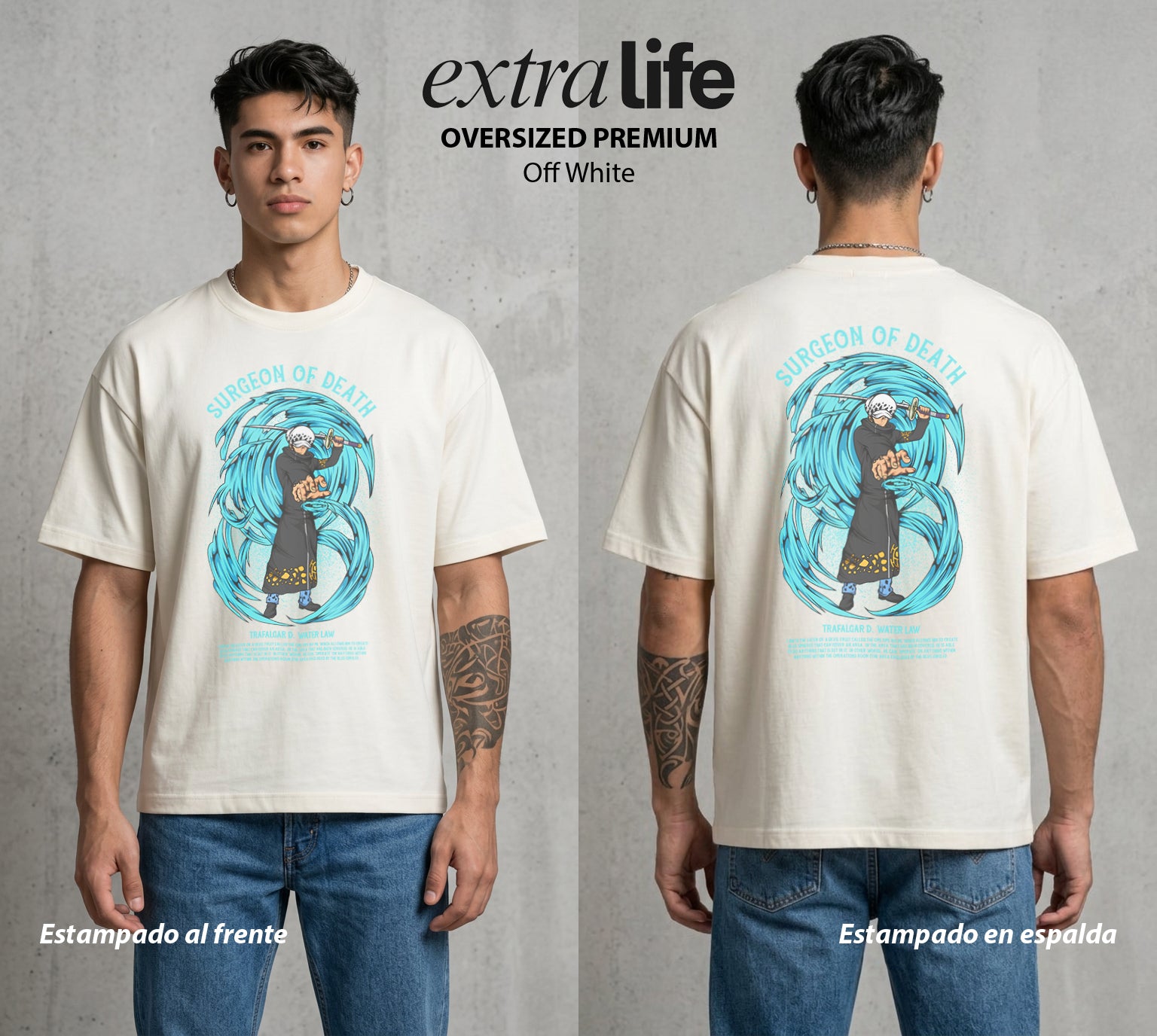 Mar de los Piratas | El Cirujano del Espacio #03348 - Playera Oversized Premium | Off White - Foto en modelo