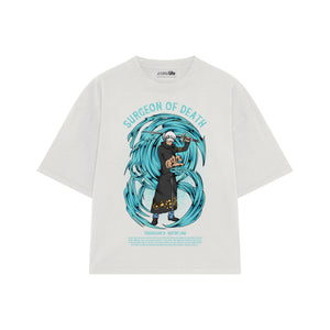 Playera streetwear premium de anime y gaming ExtraLife MX, corte boxy oversized drop shoulder heavyweight en color Deep Black y Off-White, moda urbana mexicana de culto.