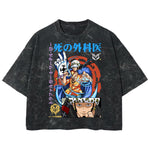 Playera streetwear premium de anime y gaming ExtraLife MX, corte boxy deluxe mineral wash heavyweight en color Acid Wash, moda urbana mexicana de culto.