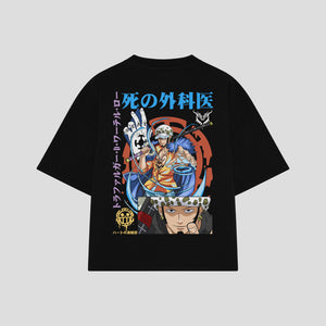 Playera streetwear premium de anime y gaming ExtraLife MX, corte boxy oversized drop shoulder heavyweight en color Deep Black y Off-White, moda urbana mexicana de culto.