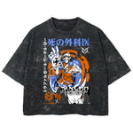 Playera streetwear premium de anime y gaming ExtraLife MX, corte boxy deluxe mineral wash heavyweight en color Acid Wash, moda urbana mexicana de culto.