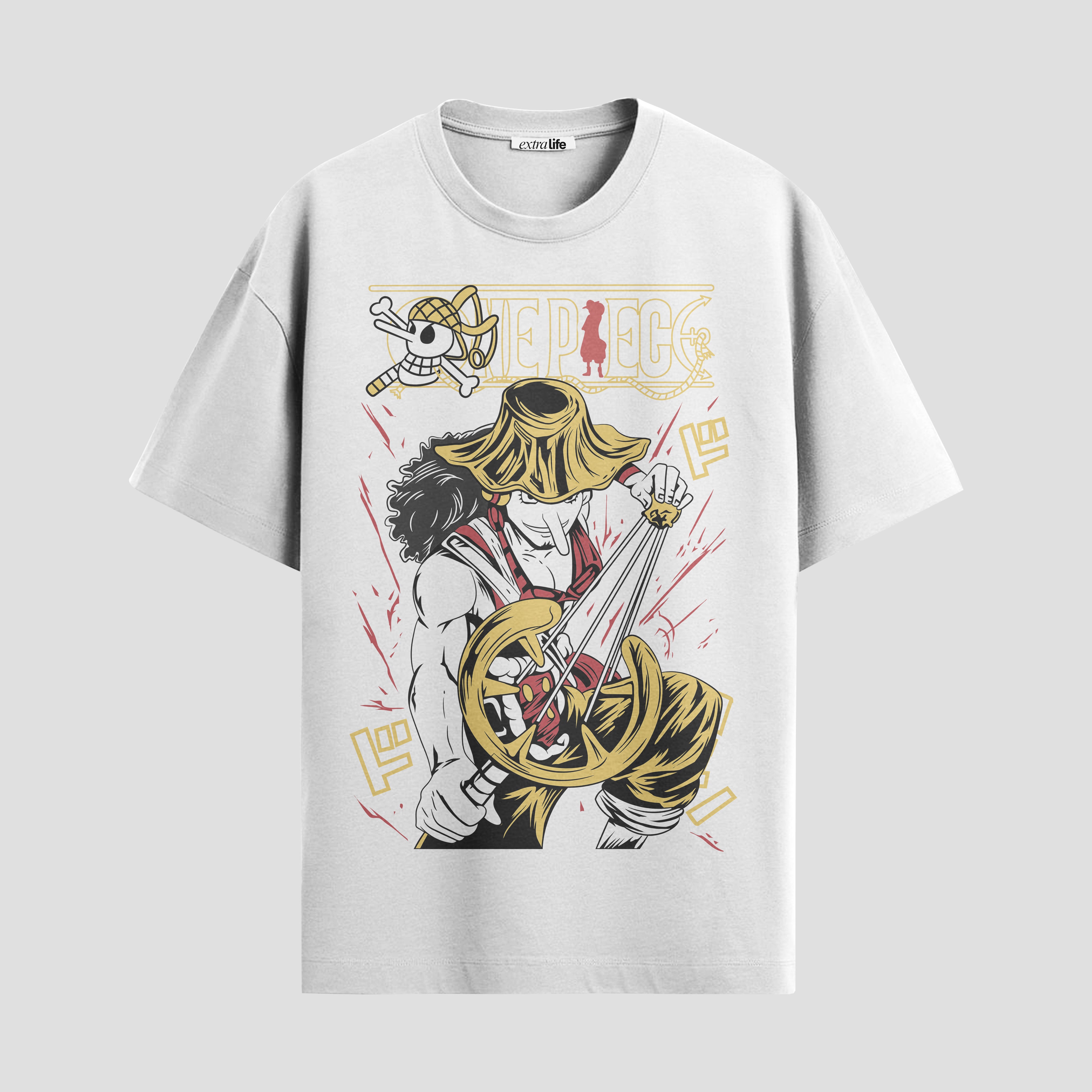 Playera urbana de anime y gaming ExtraLife MX, corte Standard Fit unisex ligero y transpirable en color Deep Black y Pure White, ropa de uso diario para gym y casual.
