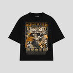Playera streetwear premium de anime y gaming ExtraLife MX, corte boxy oversized drop shoulder heavyweight en color Deep Black y Off-White, moda urbana mexicana de culto.