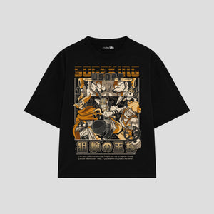 Playera streetwear premium de anime y gaming ExtraLife MX, corte oversized drop shoulder ligero y fresco en color Deep Black y Off-White, moda urbana mexicana de culto.