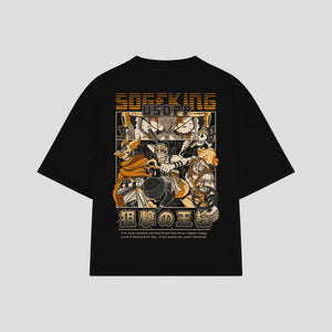 Playera streetwear premium de anime y gaming ExtraLife MX, corte oversized drop shoulder ligero y fresco en color Deep Black y Off-White, moda urbana mexicana de culto.